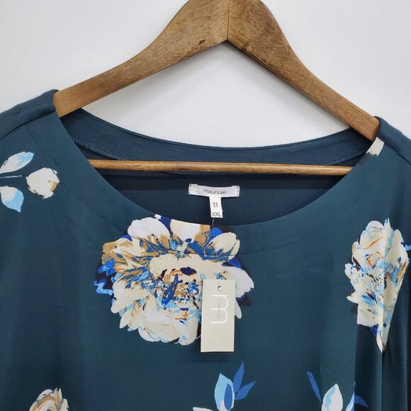 Maurices Chiffon Blouse Womens Size 2XL Teal Floral Long Sleeve Boho Fairy NWT - Picture 10 of 15